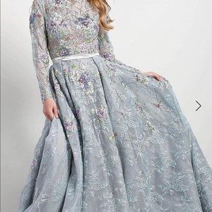 Jovani long sleeve multi floral lace gown